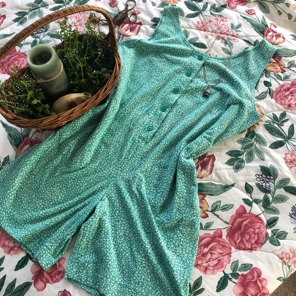 90s green abstract print romper - Picture 1 of 5